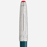 The cap and clip of the Meisterstück Doué Teal Romeo & Juliet Midsize Ballpoint Pen.