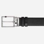 The Sartorial leather side of the Montblanc 35 mm Reversible Black Sartorial and Meisterstück Leather Belt with Rectangular Pin Buckle.