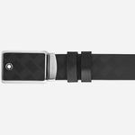 The Extreme 3.0 embossed side of the Marquetry Plate Buckle 35 mm Reversible Black Leather Belt.