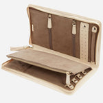 Inside the Caroline Quilted Ivory Leather Large Jewellery Portfolio.