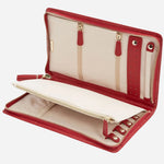 Inside the Caroline Quilted Red Leather Large Jewellery Portfolio.