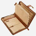 Inside the Cassandra Cognac Saffiano Leather Jewellery Portfolio.