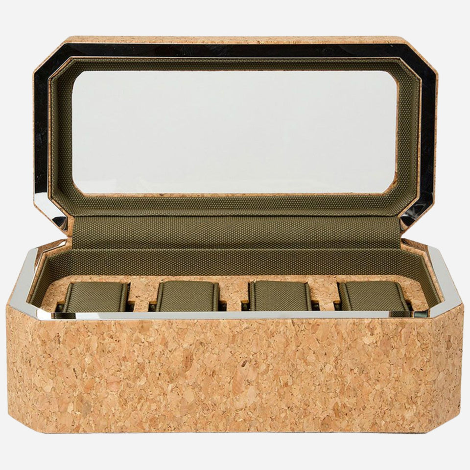 Inside the Cortiça 4 Piece Watch Box in Natural Portuguese Cork.