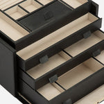 Close up inside the Palermo Black Anthracite Leather Large Jewellery Box.