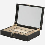 Inside the Palermo Medium Black Anthracite Leather Jewellery Box.