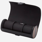 Inside the Roadster Black and Ebony Macassar Triple Watch Roll.