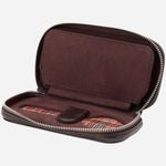 Inside the WM Brown Faux Leather and Tweed 2 Piece Watch Zip Case.