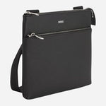 Side view of the Zair Black Leather Envelope Bag with Zip Closure.