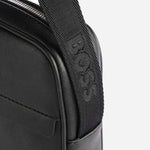 Side view of the BOSS Zair NS Zip Black Cross Body Bag with White Logo.