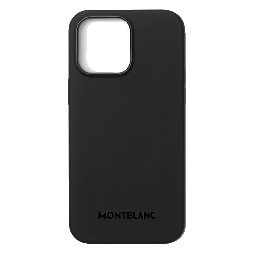 This Montblanc Black Meisterstück Selection iPhone 15 Pro Case with MagSafe has the brand name subtle on the back of the case.