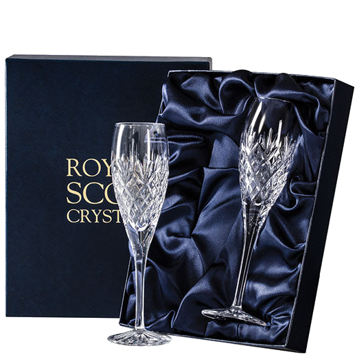 royal scot crystal edinburgh 2 champagne flutes packaging