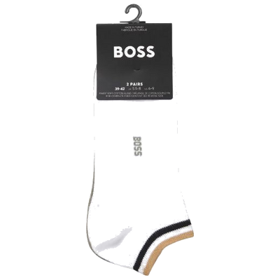 Pack of 2 White and Green Cotton Blend Ankle Socks with Signature Stripe Cuffs
