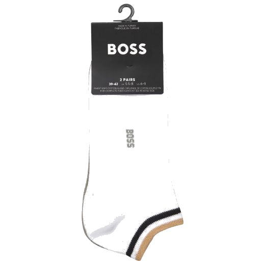 The Pack of 2 White and Green Cotton Blend Ankle Socks with Signature Stripe Cuffs by BOSS.