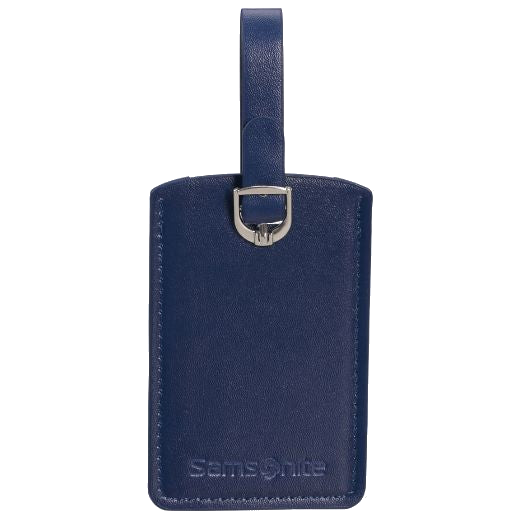 Samsonite's Midnight Blue PU Leather Luggage Tag x2 is made out of polyurethane and polished silver trims.