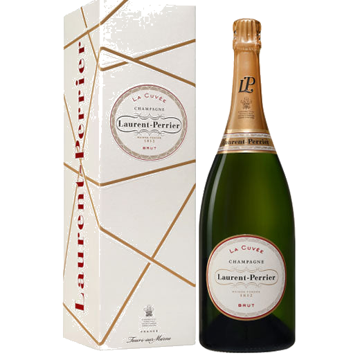 Bottle of Laurent Perrier La Cuvee mangum champagne comes in a special giftbox.