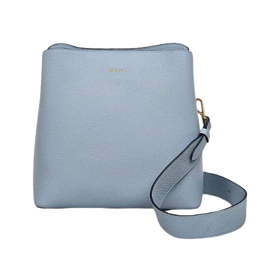 This Radley Dukes Place Medium Compartment Smoke Blue Cross Body Bag has a chunky strap in matching smoke blue leather.