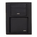 This BOSS Black Leather 8CC Bifold Wallet & Card Case Gift Set is made out of 100% sheep leather and has a smooth finish.