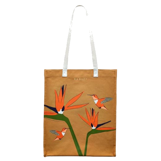 1 radley birds of paradise pecan brown medium open top canvas tote bag 111364