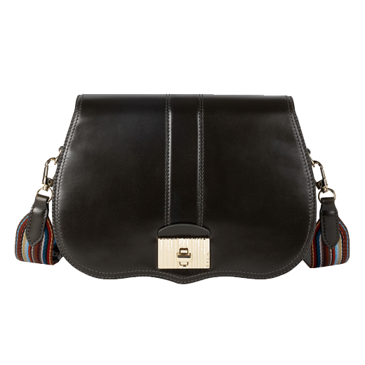 This Paul Smith Women's 'Signature Stripe' Leather Satchel is made out of calf leather and polished gold hardware.