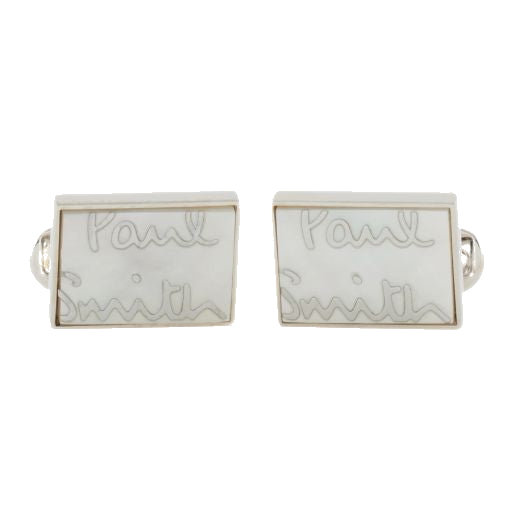 Paul Smith's Rectangular Mother of Pearl 'Signature' Logo Cufflinks have a fixed back so they're easy to get on.