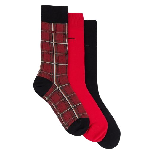 This Red & Black Checked Cotton Multipack Socks Set by BOSS has three different designs and is perfect for gifting.