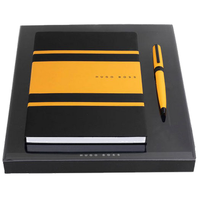 hugo boss yellow gear matrix ballpoint a5 notebook set