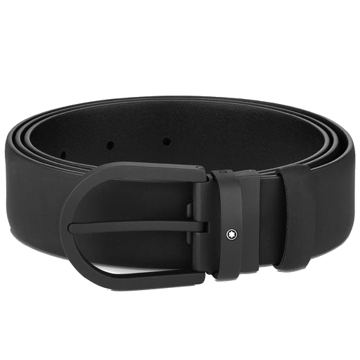 montblanc black rubberised horseshoe pin buckle belt