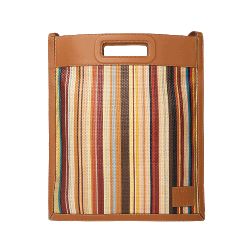 Tan Leather Trim Raffia Stripe Tote Bag By Paul Smith