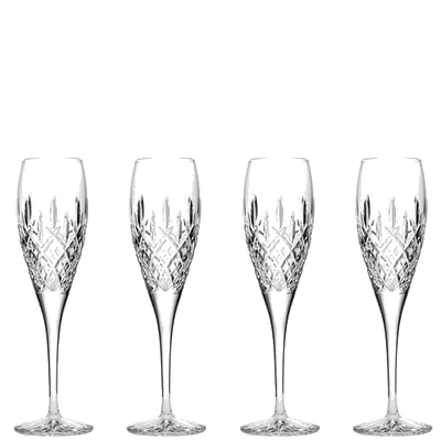 This set of London 4 x 18cl Champagne Flutes have been designed by Royal Scot Crystal.
