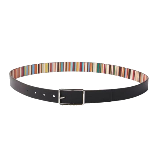 The Bright Signature Stripes and Black Reversible Leather Belt by Paul Smith.