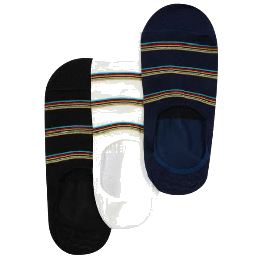 The Signature Stripe 'No Show' Loafer Socks 3-Pack by Paul Smith.