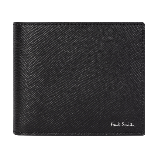 Paul Smith's 'Mini Blur' Leather Billfold 4CC and Coin Wallet has the brand name in silver foil embossing on the front.