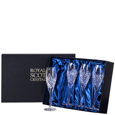 royal scot crystal london 4 champagne flutes packaging