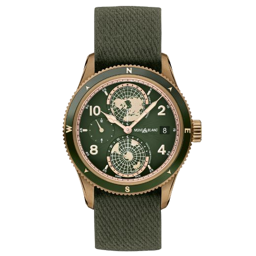This 1858 Geosphere Limited Edition Geosphere Khaki Watch has a woven polyester strap in khaki to match the dial.