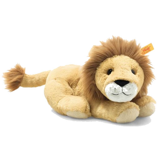 Steiff's Soft Cuddly Friends Liam the Lion 26 cm is made out of soft plush with a bean bag and synthetic plush filling with safety eyes and an embroidered mouth.