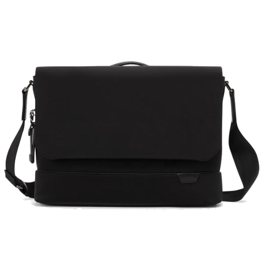 This TUMI Harrison Midland Black Messenger Bag is made out of nylon with leather trims in black.