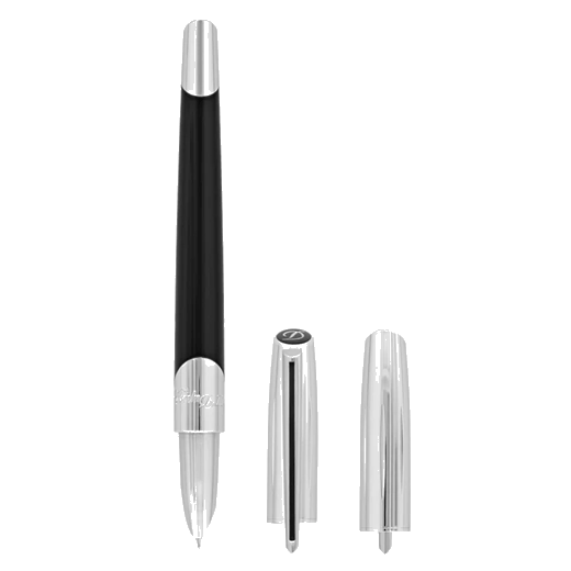 This S.T. Dupont Défi Millenium Black Lacquer Fountain Pen has chrome trims with the brand name engraved on the barrel.