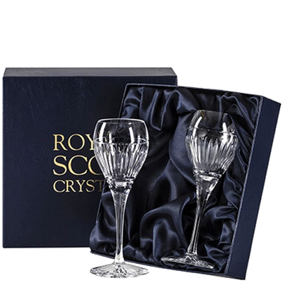 royal scot crystal art deco 2 port sherry glasses packaging
