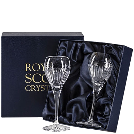 royal scot crystal art deco 2 port sherry glasses packaging