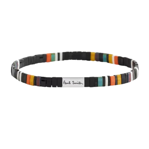 The Flat Glass Bead Multicoloured Stripe Elastic Bracelet by Paul Smith.