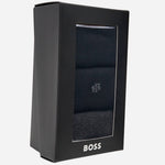 The gift box for the BOSS 3-Pack of Black and Grey Socks with Logo Gift Set.