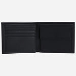 Inside the BOSS 8CC Black Leather Trifold Wallet and Black Leather Key Fob Gift Set.