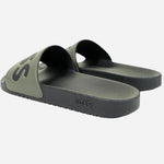 The BOSS logo on the Aryeh Open Green Italian Made Slides with Large Black Logo.
