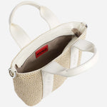 Inside the BOSS Becky White Raffia Mini Tote Bag with Zip.