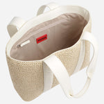 BOSS Becky White Raffia Tote Bag with Embossed Hugo Detailing