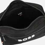 Inside the Catch 3.0 Black Polyester Cross Body Bag with Signature Stripe Strap.