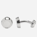 Side view of the Simony Round Brass Cufflinks with White Enamel Insert.