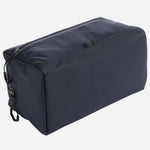 The base of the BOSS Stenson Navy Blue Wash Bag with Raised Black Logo.