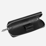 Inside the Sartorial Tweed Blue Leather One Pen Pouch with Zip.