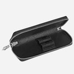 Inside the Sartorial Tweed Blue Leather Two Pen Pouch with Zip.